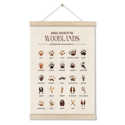 DOI-LANEE Woodland Tracks Poster Hanger Frame, Canvas Artwork Woodland Nursery, Jungle Nursery Decor, Animal Tracks Field Guide Sign, Forest Wall Art, Boy Wall Decor