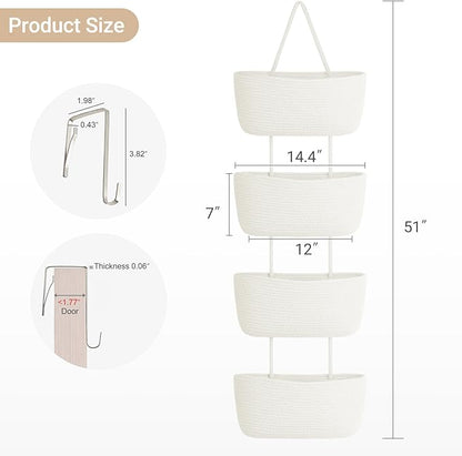 Dahey Over The Door Hanging Basket 4-Tier Woven Boho Wall Mounted Storage