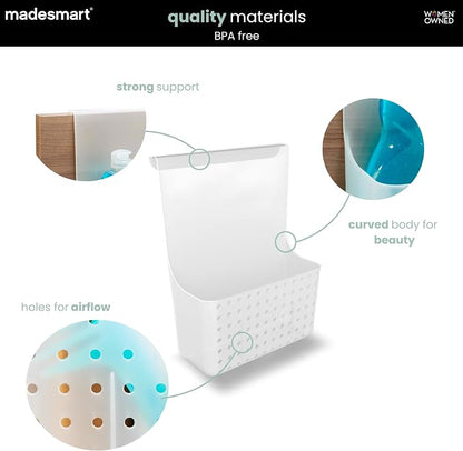 madesmart Over-Door Organizer, Storage for Aluminum Foil, Parchment Paper & Kitchen Wraps, Single Ventilated Bin with Soft-Grip Over-Door Hook, White