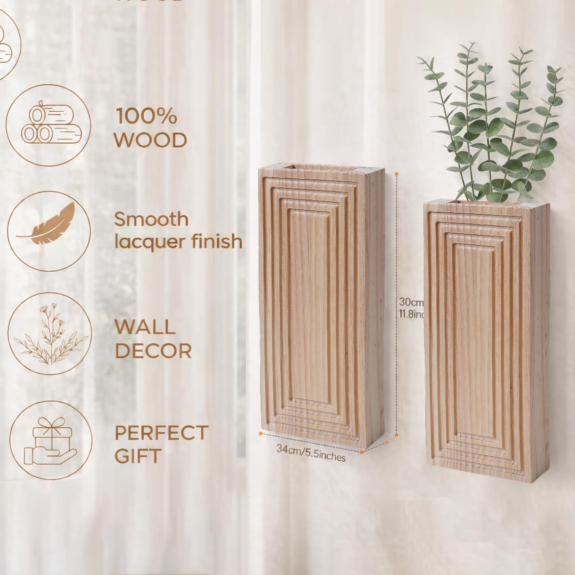 FancyPlus Wooden Wall Planter Vase,2 Pack Natural Wood Hanging Planter for Indoor Fake Plants Modern Boho Farmhouse Wall Art Decor for Home Kitchen Modern Farmhouse Bathroom Living Room Dining Room