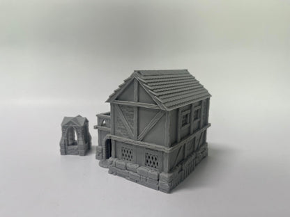 Paintable Tabletop Miniature Little Town Building Terrains - 18mm Small Scale Dioramas Building Set Scenery with Medieval Architecture Style by HAUTICO (HVillageHouses7-1)