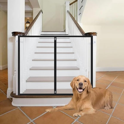 32" H x 38" W Dog Screen Mesh Gate Portable Puppy Safety Fence No Drilling Dog Gates Indoor Outdoor Pet Safety Guard Essentials for Stairs Doorways Deck Porch Hallways Patio