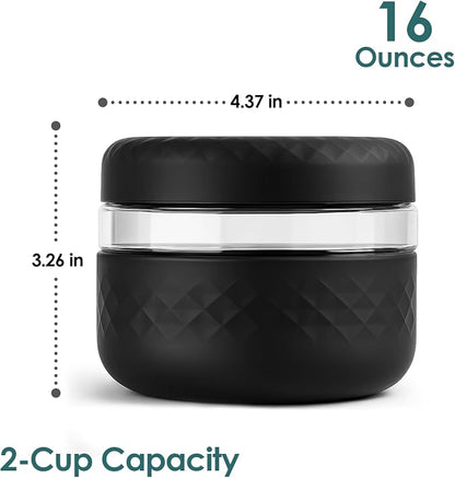 16 oz (2 Cup) Glass Lunch Bowl Container with Lid | Leak & Spill Proof, BPA-Free, Microwave & Dishwasher Safe, Airtight Meal Prep & Food Storage Jar for Lunch, Salad, Soup, Oats, Stew, Yogurt