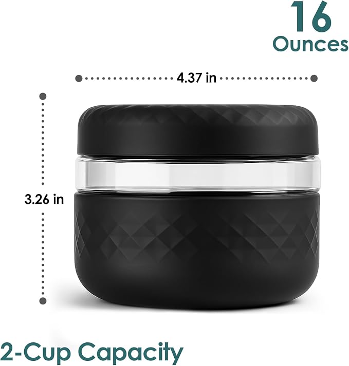 16 oz Glass Lunch Bowl Container with Lid | Leak & Spill Proof, BPA-Free, Microwave & Dishwasher Safe, Airtight Meal Prep & Food Storage Jar for Lunch, Salad, Soup, Overnight Oats, Stew, Yogurt