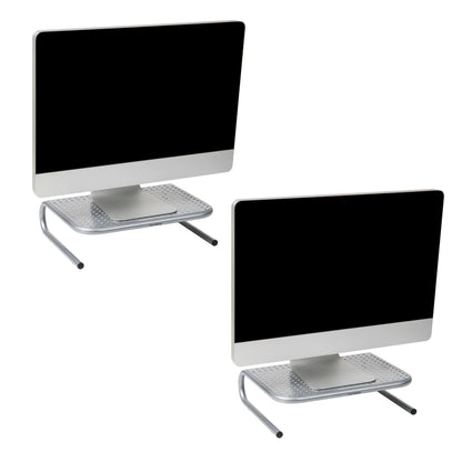 Mind Reader Monitor Stand, Ventilated Laptop Riser, Desktop Organizer, Metal, 14.5"L x 11.25"W x 4.25"H, Set of 2, Silver