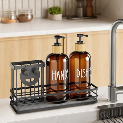 Moforoco Kitchen Dish Soap Dispenser Set, 16OZ Glass Bottle, Hand and Dish Soap