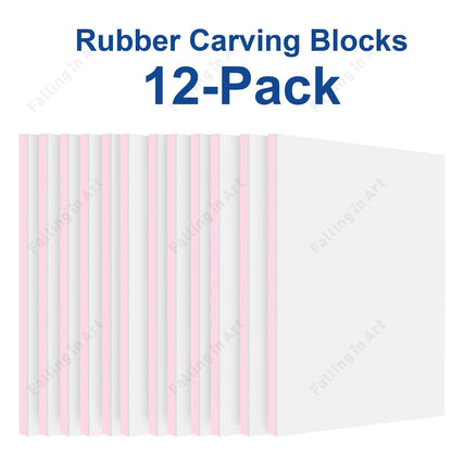 Falling in Art 12 Pack Rubber Carving Block, 4" x 6" Easy Cut Lino Blocks, Soft Linoleum Block for Printmaking, Stamps, Crafts