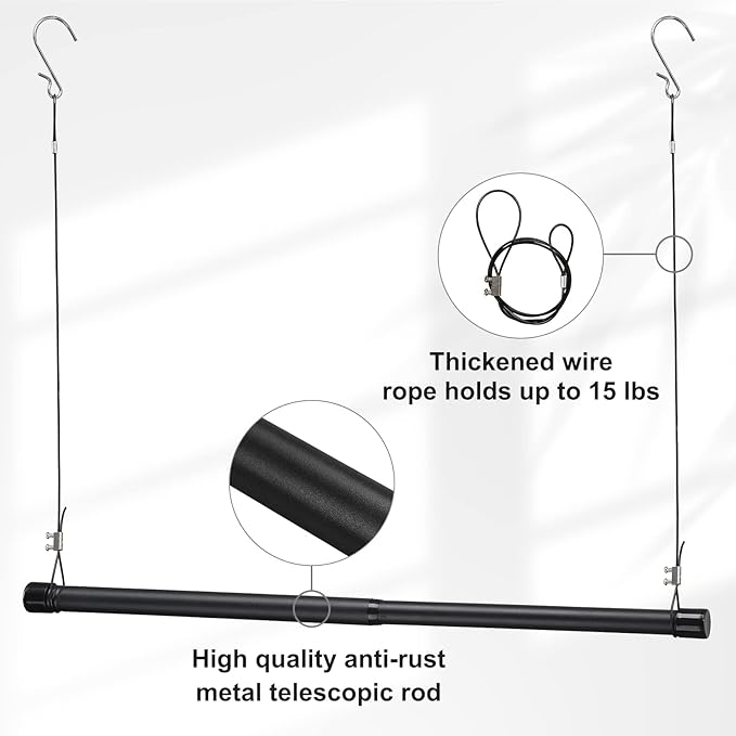 INFLATION Closet Rod With Hangers Adjustable Width (15-50 Inch) Tension for Hanging Clothes Rack, 35 Inch Height, Elegant Black Hanging Closet Organizer for Women, Men and Kids