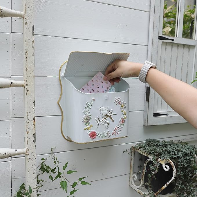 Wall Mount Mailboxes for Outside Vintage Mail Boxes for House Outside Metal Door Mailbox Drop Box Antique Style Nostalgic Charm Home Decorative, White