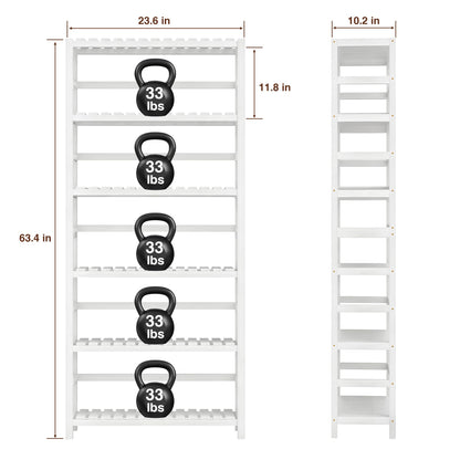 VASMIA 6-Tier Bamboo Shelf,Bamboo Storage Shelving Unit,Tall Bookcase with Adjustable Shelves,Multipurpose Storage Display Shelf for Bathroom, Living Room, Balcony, Kitchen,White