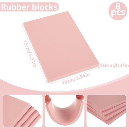 DIRBUY 10 Pack Rubber Stamp Making Kit - Block Printing Kit，Linoleum Carving Tools with 8 Type Blades, 8 Pcs Pink Rubber Carving Block and Rubber Brayer Roller
