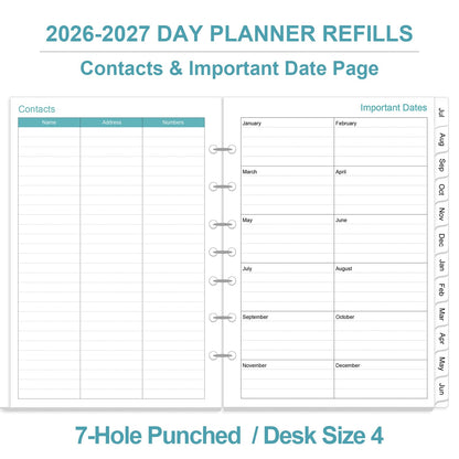2026-2027 Planner Refills - One Page Per Day Daily ＆ Monthly Planner, July 2026-June 2027, 7-Hole Punched，Prioritized, To-Do List, Notes, Appointment Schedule, Desk Size 4, 5.8" x 8.3"