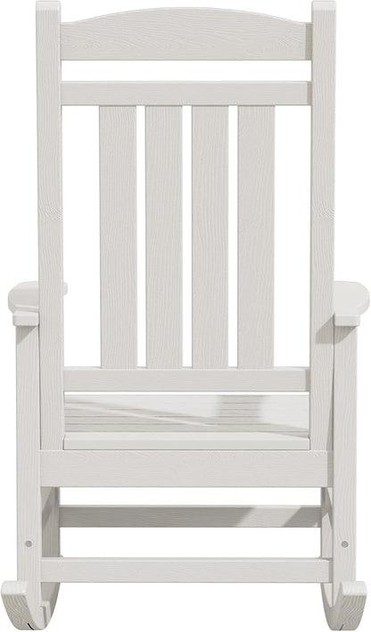 KINGYES HDPE Rocking Chairs Outdoor, Patio Rocking Chairs with 330lbs Support, Smooth Porch Rocker for Deck Lawn Yard, White