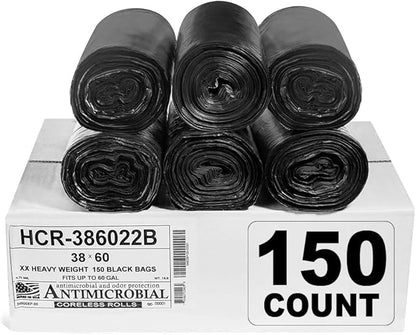 Aluf Plastics High Density Trash Bags, 60 Gallon, 22 Micron,
