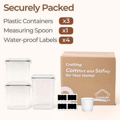 ComSaf Flour Sugar Storage Containers Set of 3, Large Airtight Food Storage