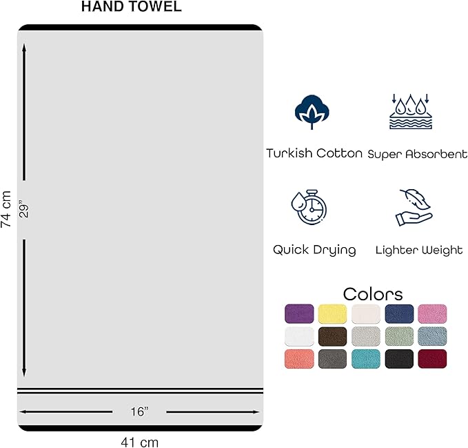 Hawmam Linen White Hand Towels for Bathroom, 16x29 Inch, Premium Turkish Cotton