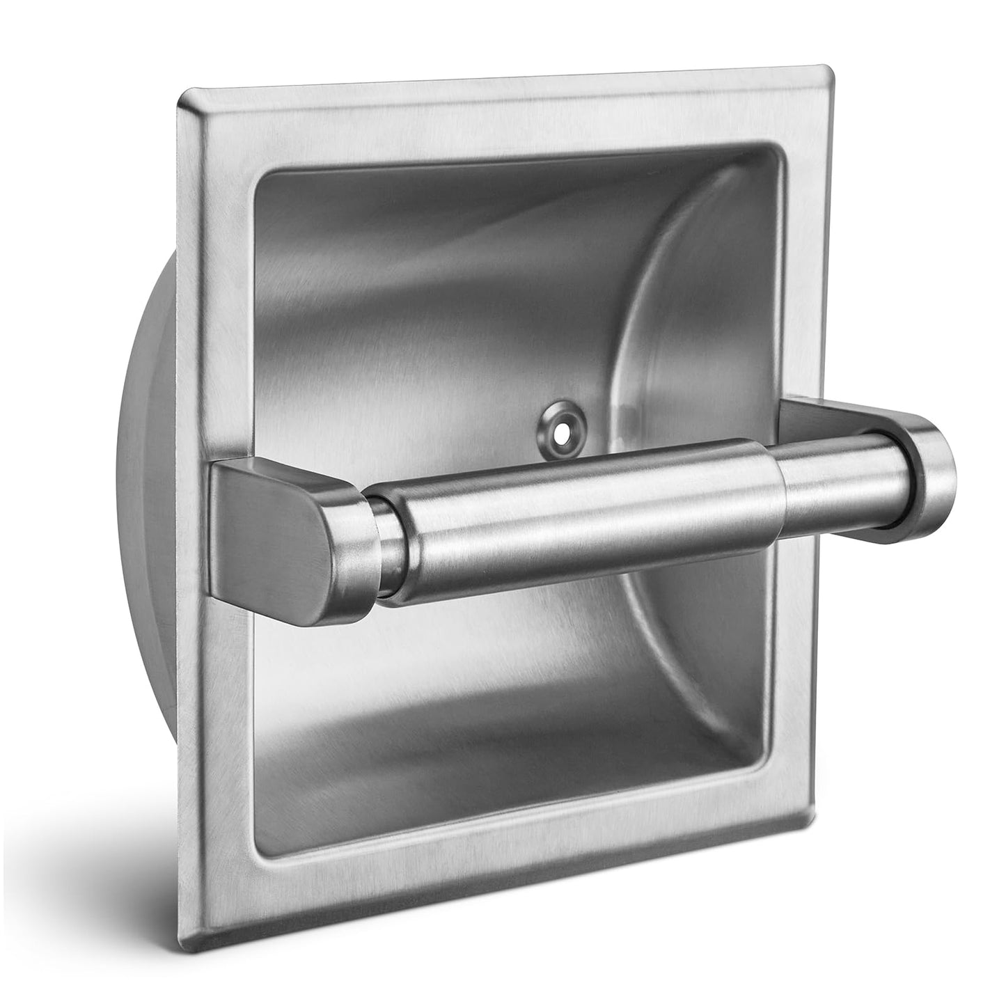 JunSun Recessed Toilet Paper Holder Brushed Nickel Stainless Steel Toilet Paper Roll Holder Tissue Holder Modern Tissue Roll Holder 6" X 6" Square Jumbo Mega Roll Holder Rear Mounting Bracket Included