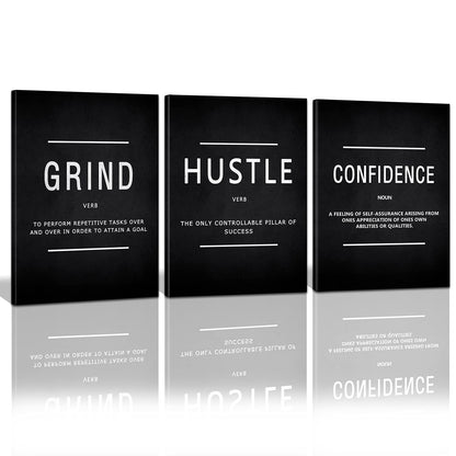 KAWAHONE Canvas Painting Wall Art, Grind Hustle Execution Motivational Wall Art Decoration Posters Prints for Living Room Bedroom, Office Decor, Gallery-Wrapped Canvas Art Set Framed Ready to Hang