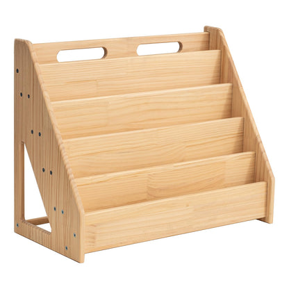 5 Tier Pine Wood Bookshelf Book Holder Wooden Kid's Book Rack Natural for Kids Room Study Room Play Room Books Magazines Storage Organizer