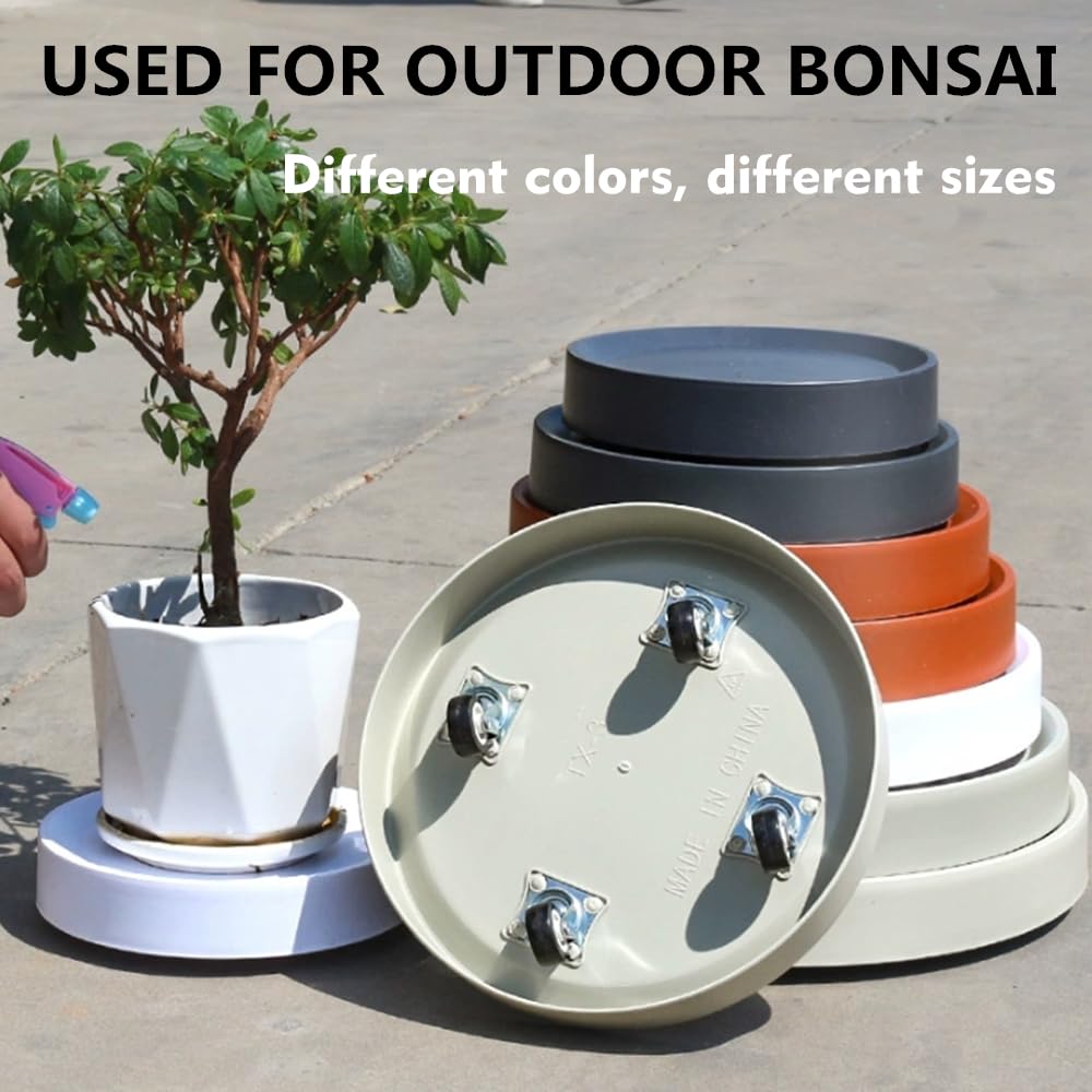 KangTeer 12.4inch Plant Caddy with Hidden Wheels 2Pack White Round Rolling Plant Stands ,Mobile Tray Trolley for Large Flower Pots, Air Purifiers & Ceramic Sculptures (12.4inch)