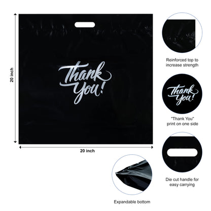 Infinite Pack Black 12"x15" (100pcs) Thank You plastic Merchandise Bags Die-Cut Handles, Perfect for Retail Shopping, Boutiques, Goodie bags, and Gift Packaging & Favors, 1.75 mil Reusable Plastic Bag