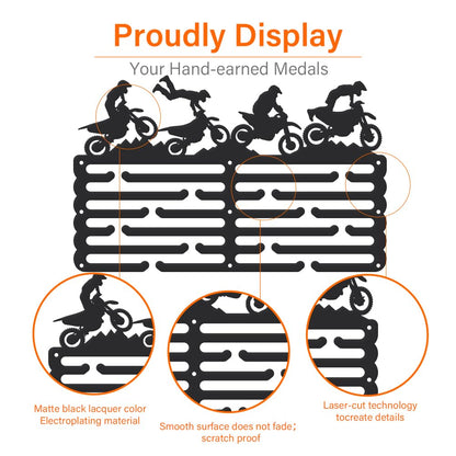 SUPERDANT Motocross Medal Hanger Motorbike Medal Holder Personalised Medals Rack Wall Mount Medals Hanging 6 Rows 24 Hangers Non-Slip Hooks for Motorcyclist Sports Gift