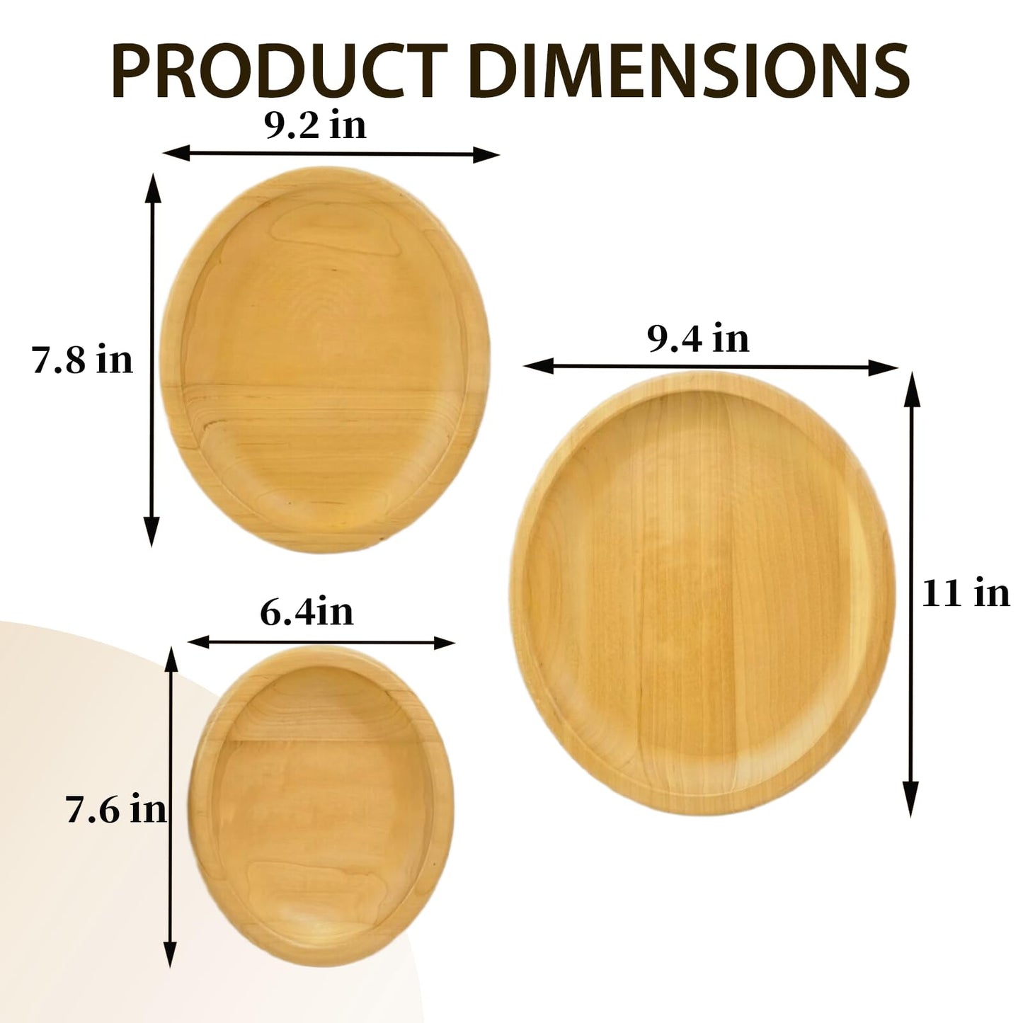Wood Trays 3 Piece Set Decorative Wooden Serving Platters, Round Rustic Decor Trays for Coffee Tea Candle Food Dessert Snack Fruit Perfume Vanity, Oval