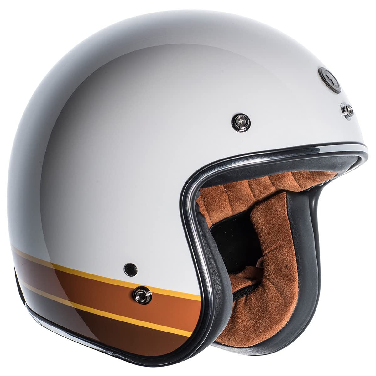 TORC Unisex-adult open-face-helmet-style T-50 3/4 Retro Motorcycle Helmet With Graphic Iso Bars (Gloss White,Large),1 Pack