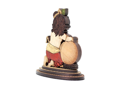 PLEASANTINO - 4 Inch Baby Krishna Makhan Chor Wood Carved Statue in Exotic Hard Woods - Multi Layered Hand Made Wooden Bal Gopal Kahna Idol for Car Dashboard, Home, Office, and Travel