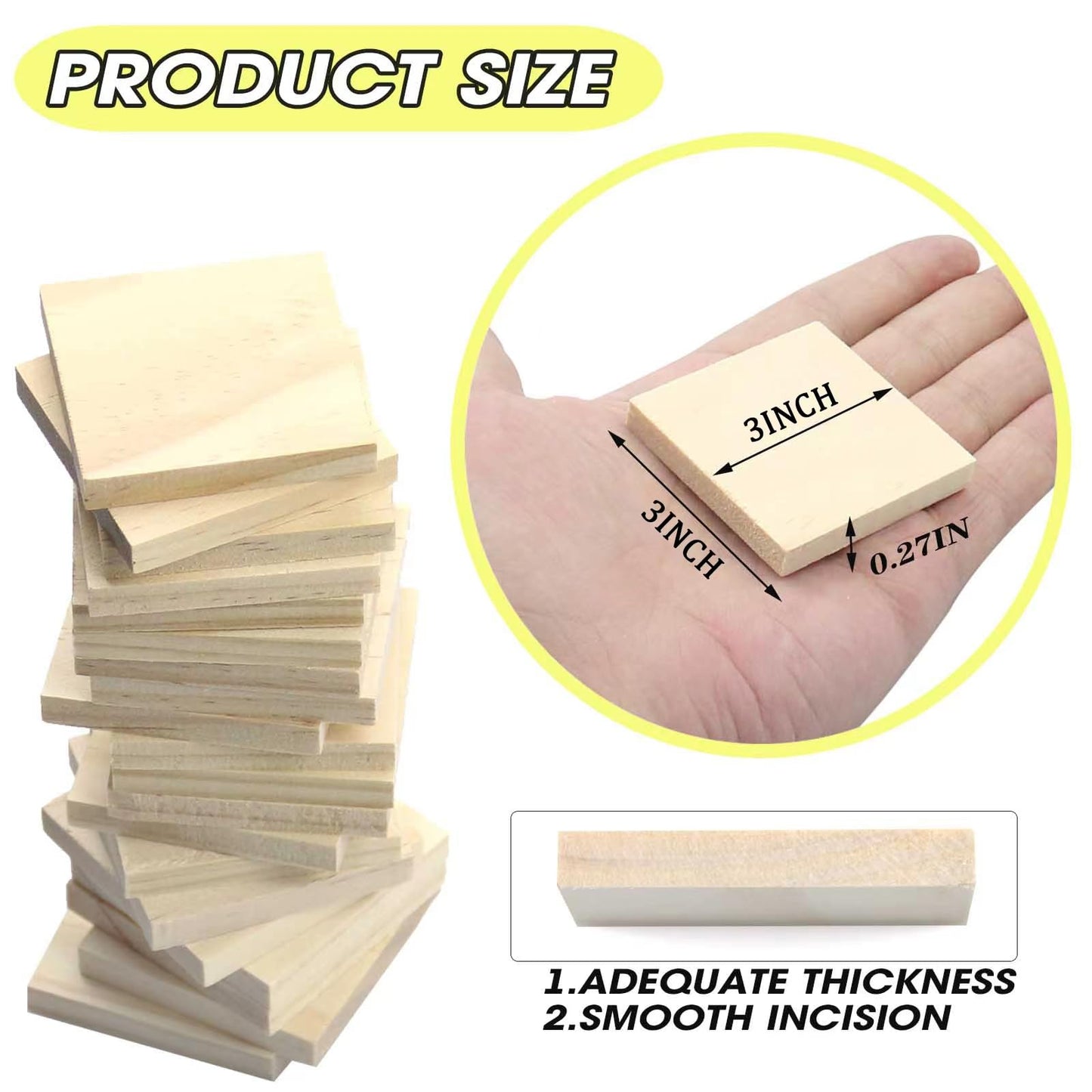 Jyongmer 30PCS Wooden Squares for Crafts, 1/4 Inch Thick Wooden Blocks, Natural Blank Square Blocks Unfinished Wood Blocks for DIY Crafts, Engraving, Wood Burning, Painting (3 x 3 inch)