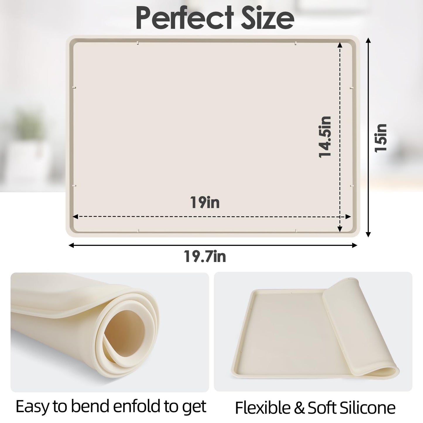 TOHONFOO Silicone Coffee Mat with Lip, 19.7'' x 15'' Heavy Duty Bar Mat, Coffee Tray for Countertop Fit Under Machine Pot Espresso Machine, Grey