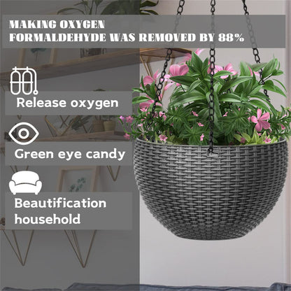 Hanging Planter, Plastic Flower Pot Plant Holder with Chain Indoor Outdoor Plants Pot Container Baskets, 8.7 inches Gray