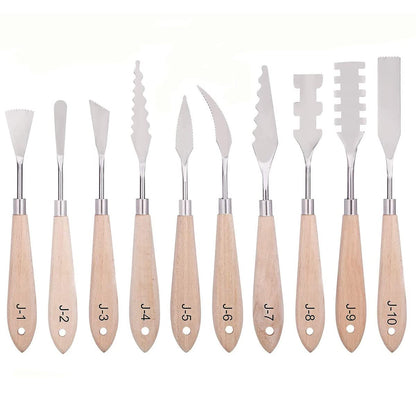 Paint Knife Set - 10pcs Stainless Steel Spatula Palette Knife Painting Tools Metal Knives Wood Handle with Different Shapes and Sizes for Oil Painting, Acrylic Mixing
