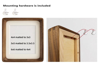 Zibrelte Natural 5x5 Picture Frame Wood with Mat for Pictures 3.5x3.5 or 5x5,Square Wall Photo Frames Made of Solid Walnut Wood for Tabletop Gallery Wall Hanging