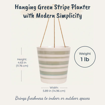 Blue Sky Ceramic Hanging Green Stripe 6.5'' Flower Pot, Multi Color