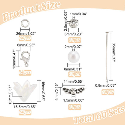 arricraft 420 Pcs DIY Guardian Angel Pendant Kit, Including Tibetan Style Alloy Wing Imitated Pearl Acrylic Beads Alloy Lobster Claw Clasps for Beginner Making Fairy Themed Decor