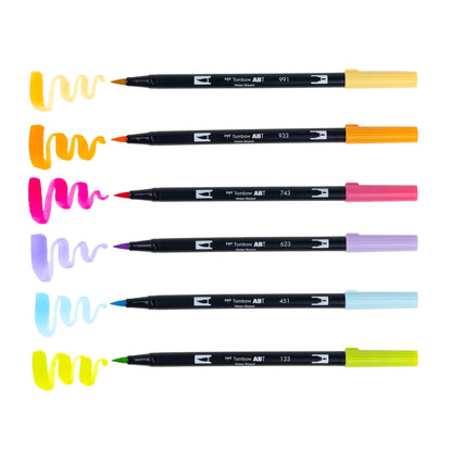 Tombow 56240 Dual Brush Pen Art Markers, Yay Sorbet, 6-Pack. Blendable, Brush and Fine Tip Markers
