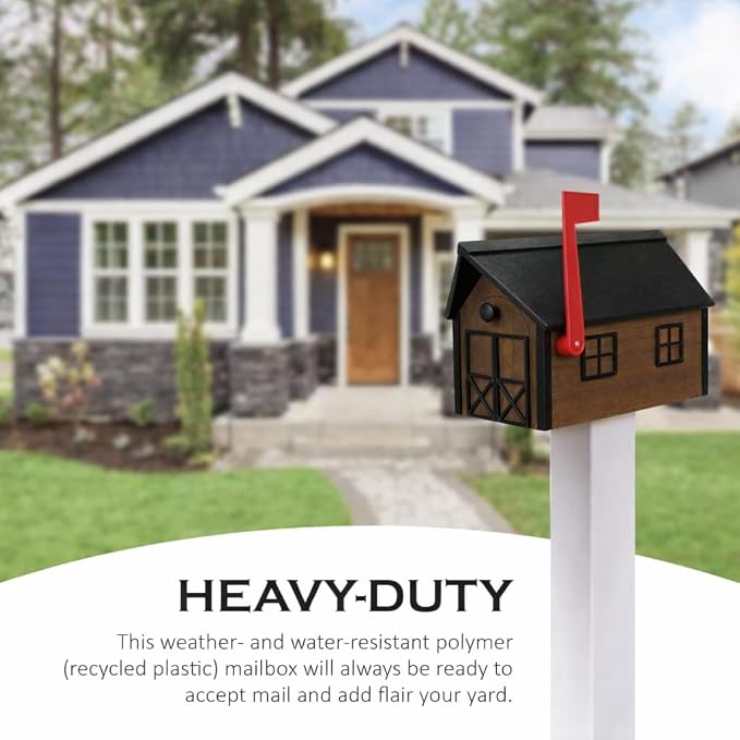 Peaceful Classics Poly Mailbox- Durable, Weather-Resistant Amish Craftsman Mailboxes for Outside Uses Like Front Yard and Road Side- Long-Lasting, Decorative, Modern Mailbox (Walnut with Black Trim).