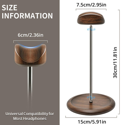 Oxmidud Headset Stand for Desk, Walnut Wood ＆ Stainless Steel Universal Wooden Headphone Holder with Storage Base, Gaming Equipment Accessories, Desk Organizer, Gifts for Gamers Men Boyfriend