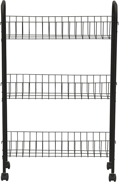 Household Essentials Matte Black Slim, 3 Shelf Storage Cart with Wheels