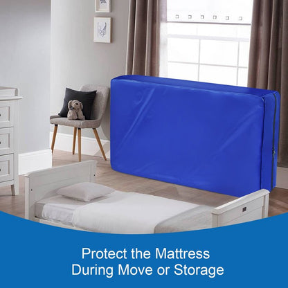 Crib Mattress Bag Waterproof, Heavy Duty Crib Mattress Moving Bag with Strong Zipper, Reusable Mattress Cover for Moving, Blue