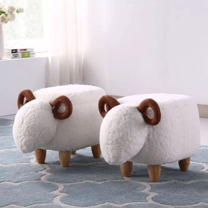 WAYUTO Animal Footstool Storage Upholstered Ottoman Bench Furry Sheep for Living Room Dorm Foot Rest Step Stool Padded Seat Wood Foot Heavy Duty Decorative