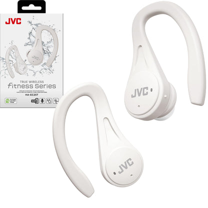 JVC Sport True Wireless Earbuds Headphones, Lightweight and Compact, Long Battery Life (up to 30 Hours), Sound with Neodymium Magnet Driver, Water Resistance (IPX5) - HAEC25TW (White)