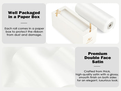HUIHUANG Thick White Satin Ribbon 6 inch Extra Wide Double-Faced Satin Ribbon for Chair Sashes, Gift Wrapping, Large Bows, Sewing Crafts, Wreaths, Christmas Wedding Decor- Continuous 10 Yards