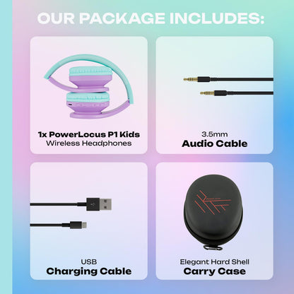 PowerLocus Bluetooth Headphones for Kids, Wireless Foldable Headphones Over Ear, Headphone with Microphone, 85DB Volume Limit, Wireless and Wired Headset with Micro SD, FM for Cellphones, Tablets, PC