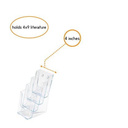 SOURCE ONE Premium Brochures Holder for 4” Trifold Booklets – 4-Tier – Clear Acrylic Countertop Organizer