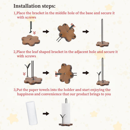 Wooden Paper Towel Holder Countertop,Kitchen Paper Towel Holder with Floral Base & Leaf-Shaped Accent with -Stable & Durable, Anti-Slip, Paper Towel Roll Holder for Farmhouse/Kitchen/Dining Décor