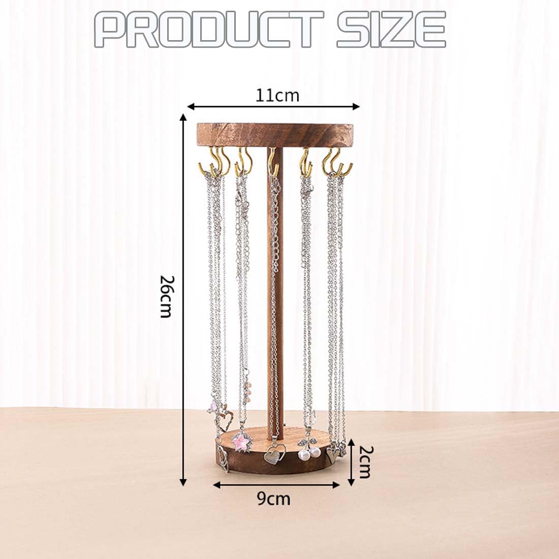 PaWuKi Jewelry Holder Stand, 10" Tall Necklace Organizer Rack, Wood Display Storage for Necklaces, Bracelets, Rings, Earrings, Aesthetic Room Décor for Girls and Women