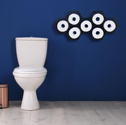 Beeveer Hold 7 Rolls Modern Floating Honeycomb Toilet Paper Holder Stand Modern Wooden Toilet Paper Storage Shelves for Tissue Honeycomb(Black)