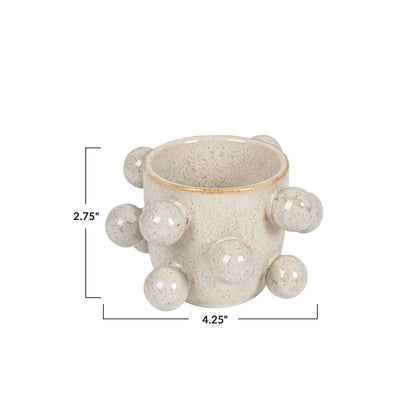 Bloomingville 4.25 Inches Round Stoneware Planter with Orbs and Reactive Glaze, Holds 3 Inches Pot, Speckled Cream